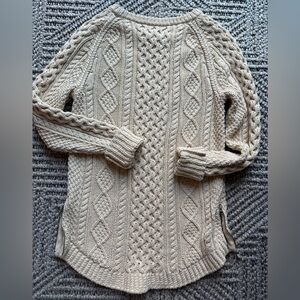 L.L. Bean Signature Cable Knit Sweater - Cream with side zips. Size XS (S/M)